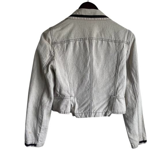 Harve Bernard Women Cropped Jacket 4 Beige Brown Trim Scabby Chic Boho Y2K Retro - Picture 3 of 15